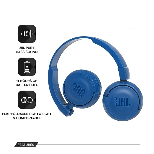JBL T450BT by Harman Extra Bass Wireless On-Ear Headphones with Mic (Blue) JBL T450BT by Harman Extra Bass Wireless On-Ear Headphones with Mic (Blue)